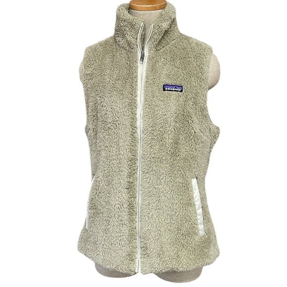 Patagonia Los Gatos Tan High Pile Fleece Vest Full Zip Pockets Size Large - Picture 1 of 12